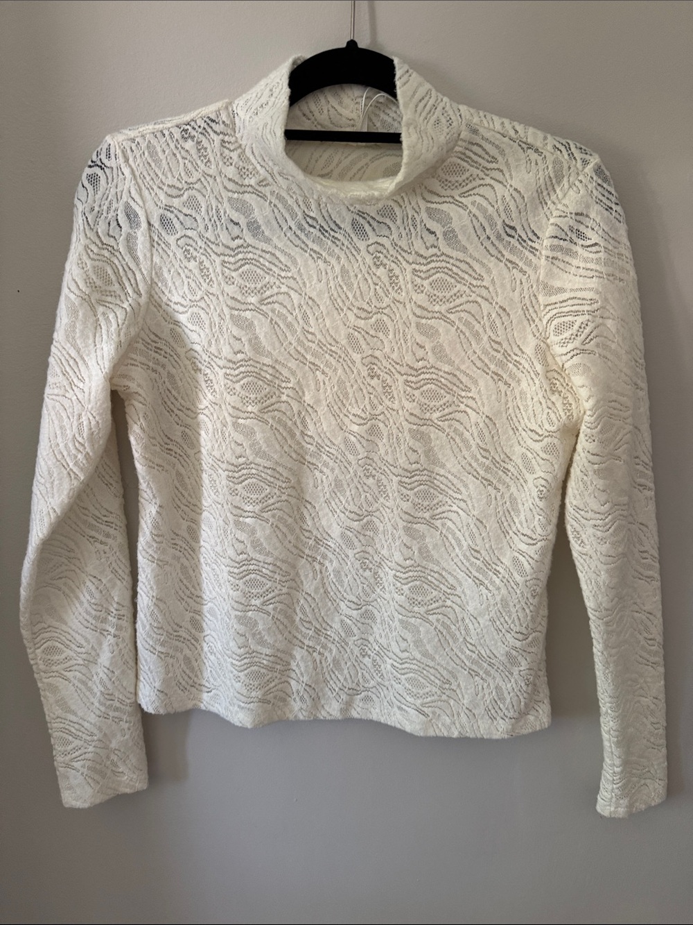 Anthropologie Cream Lace Mock Neck Long Sleeve Top size Small